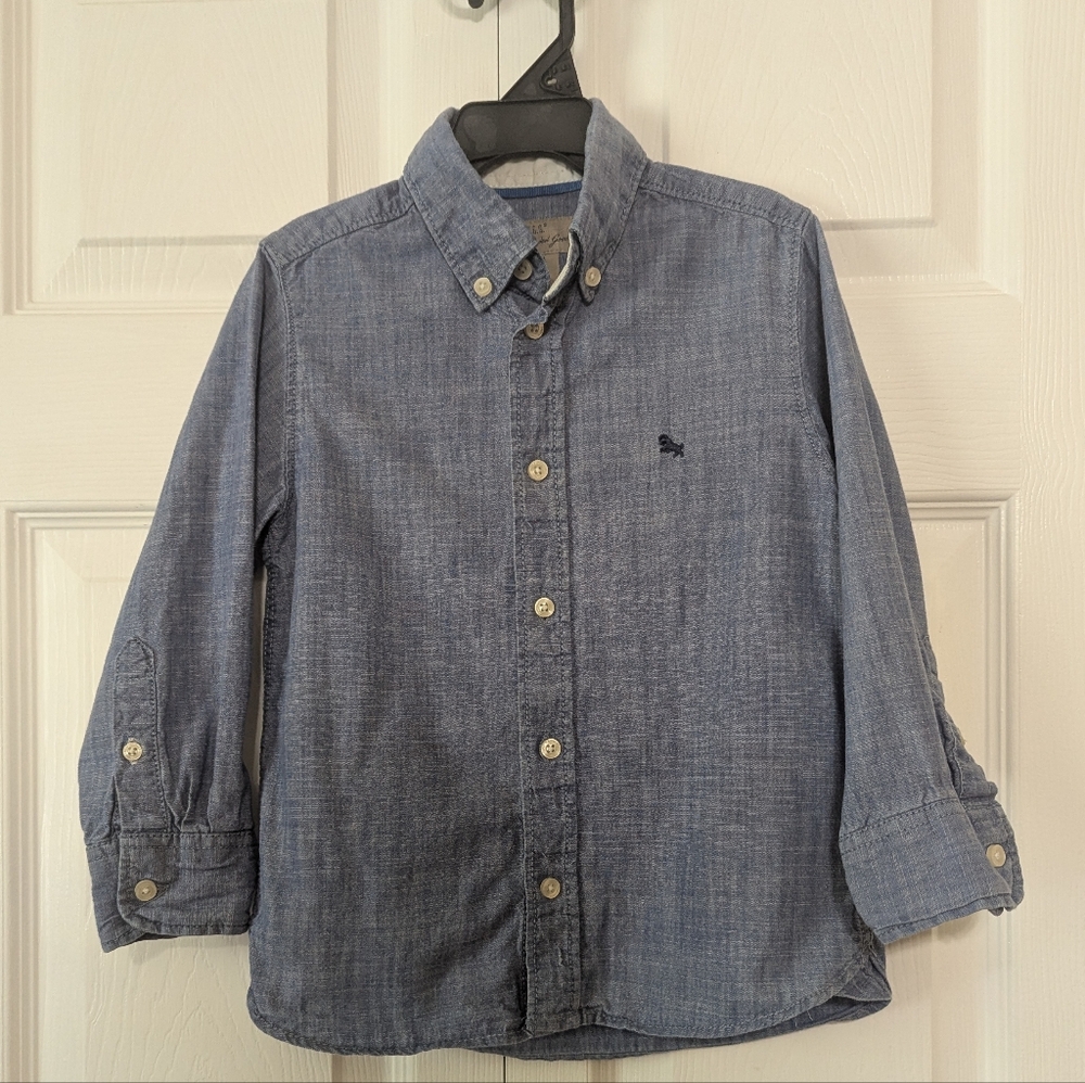 L.O.G.G. By H&M Long Sleeve Blue Jean Button Up Boys Shirt Size 4-5 Yrs